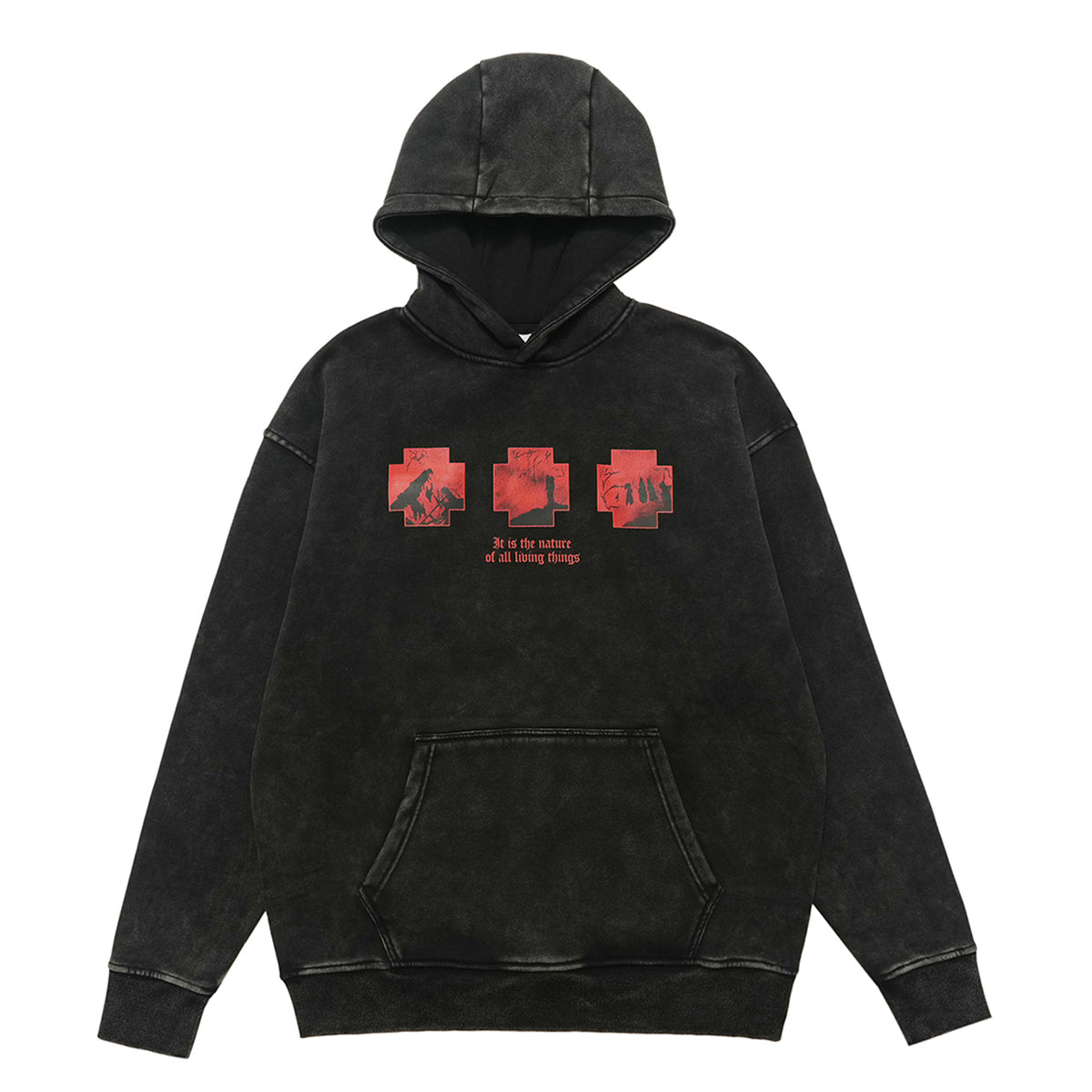 Creepy print hoodie gothic pullover retro cartoon jumper in vintage acid grey