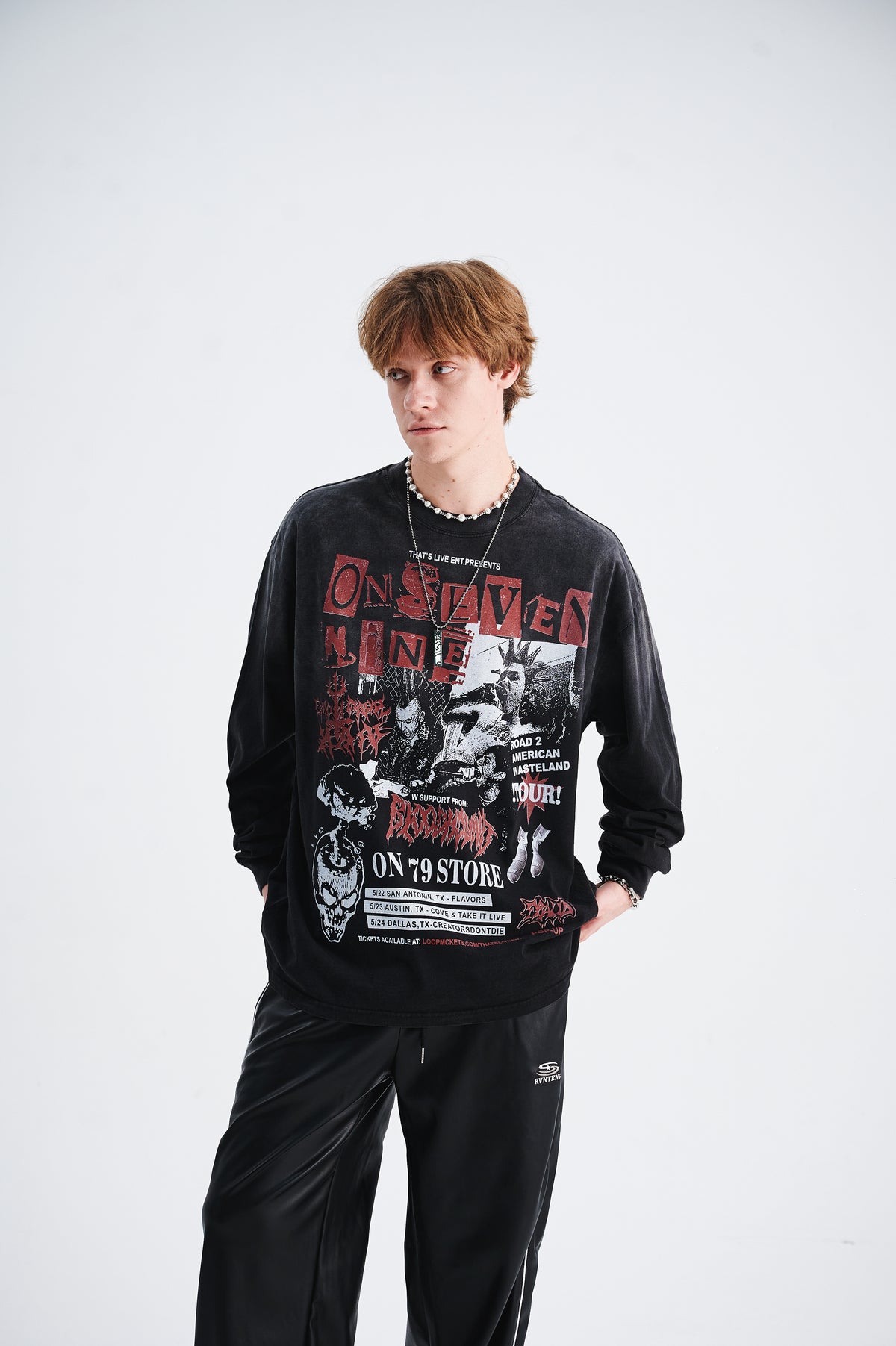 80s punk jumper long sleeve mohawk print top spiky hair t-shirt in black