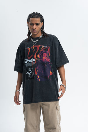 Vintage rapper t-shirt retro hip-hop top gangster tee in black