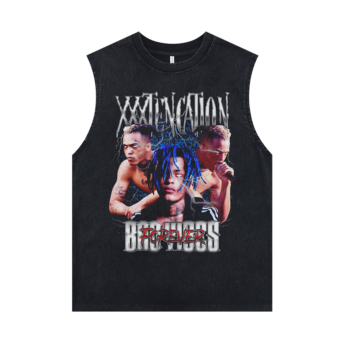 XXXtentacion sleeveless t-shirt vintage rapper vest 00s retro hip-hop tank top in acid wash black