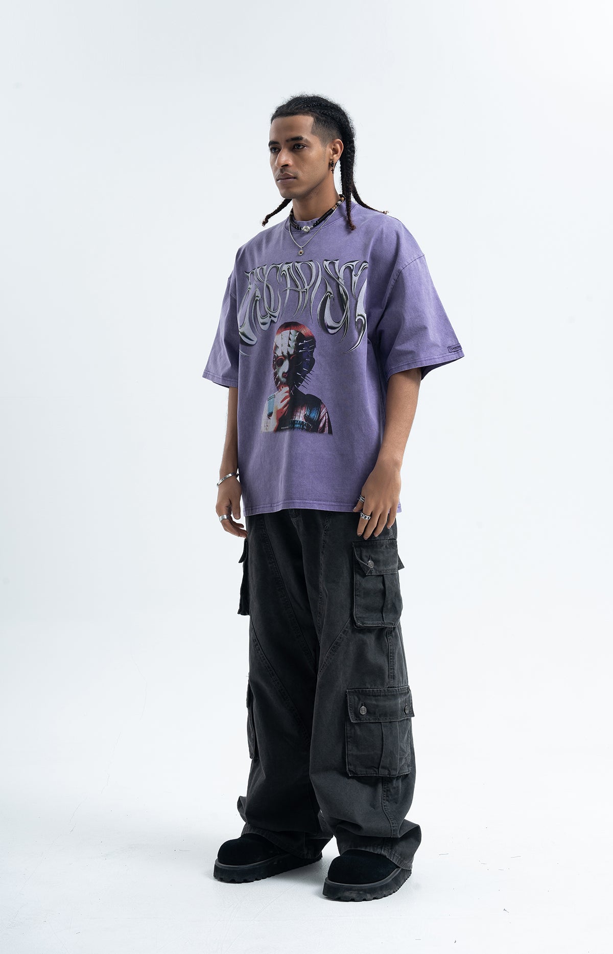 Creepy mask t-shirt scary movie top horror tee retro jumper in grey