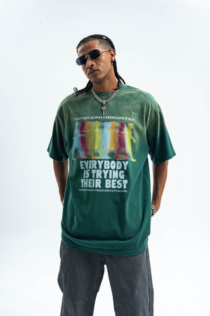 Motivational t-shirt psychedelic top gradient grunge tee in green