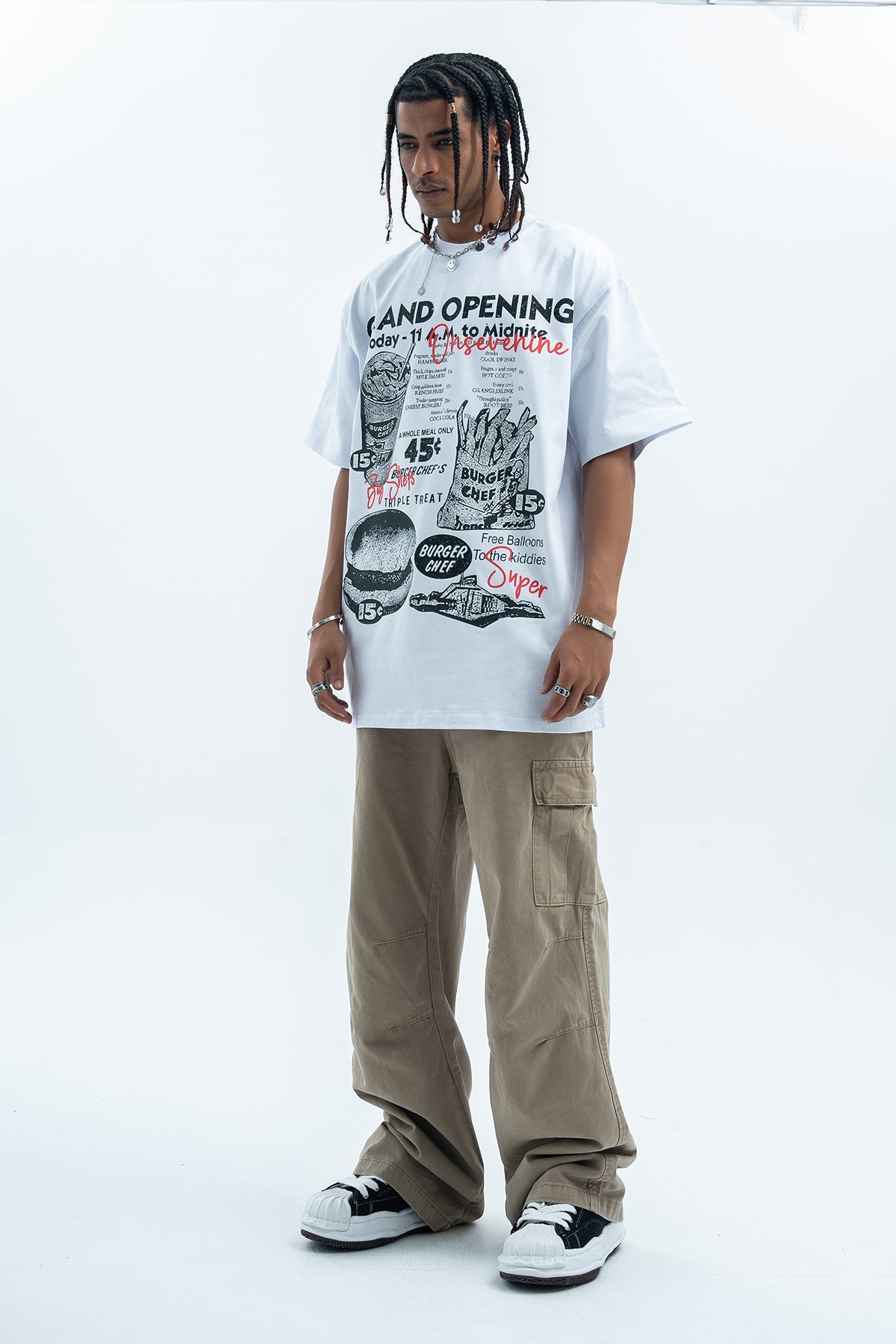 Fast food t-shirt burger print top 90s tee in white