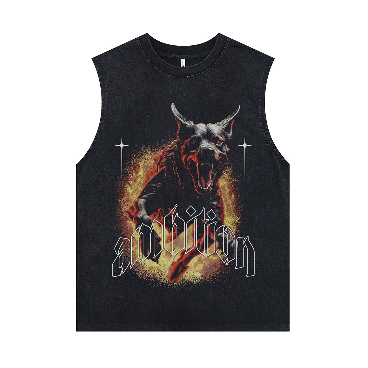 Angry dog vintage sleeveless t-shirt grunge surfer vest retro metalcore tank top in acid wash black