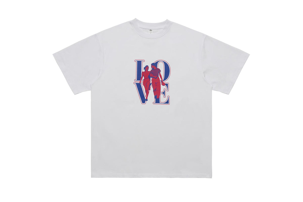 Love slogan t-shirt couples top graffiti tee in white