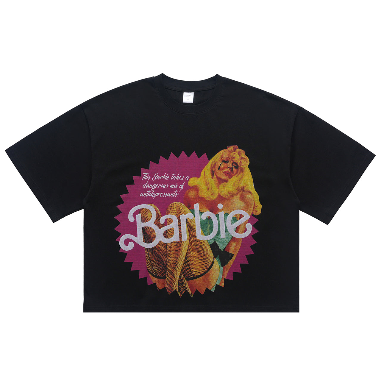 Psychedelic doll t-shirt depression top creepy cartoon tee in black