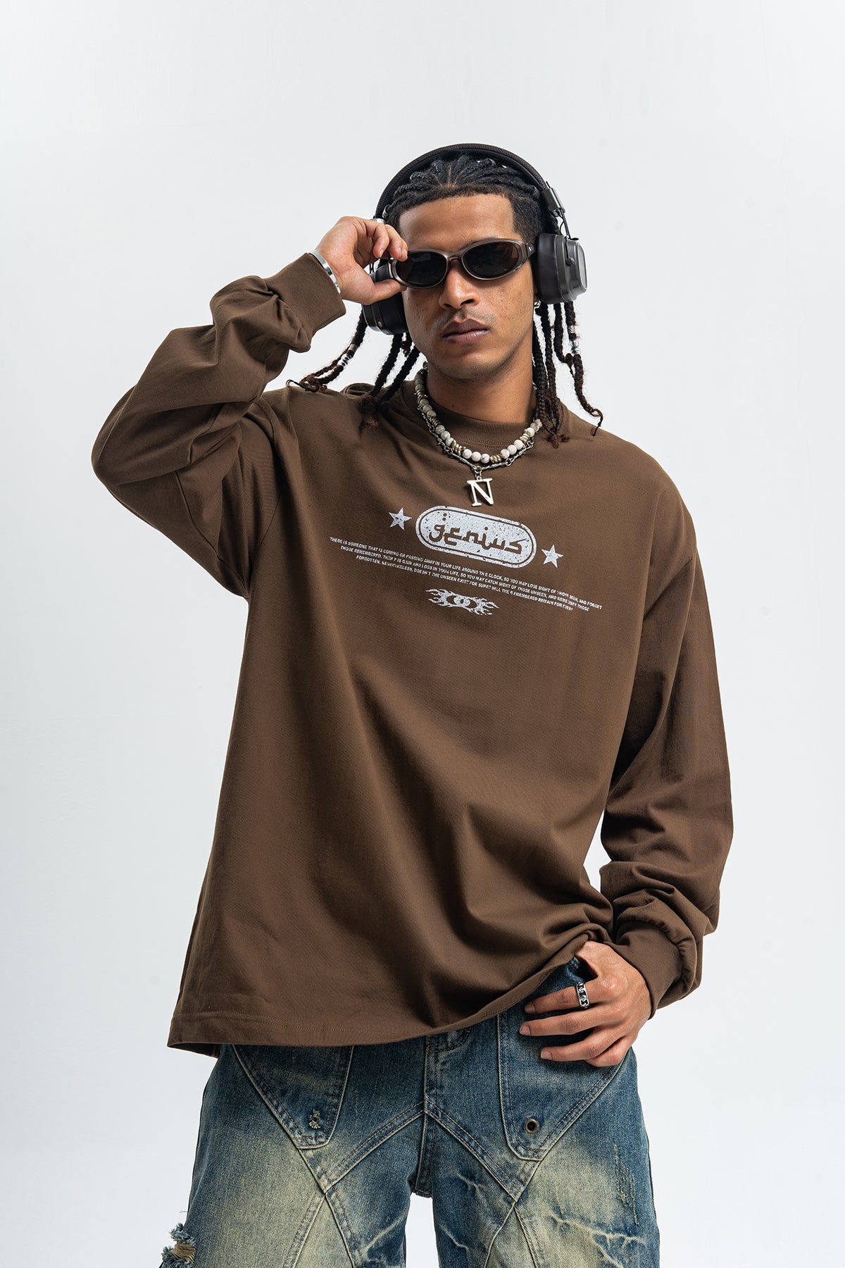 Genius slogan jumper 00s grunge long sleeve top skater t-shirt in black