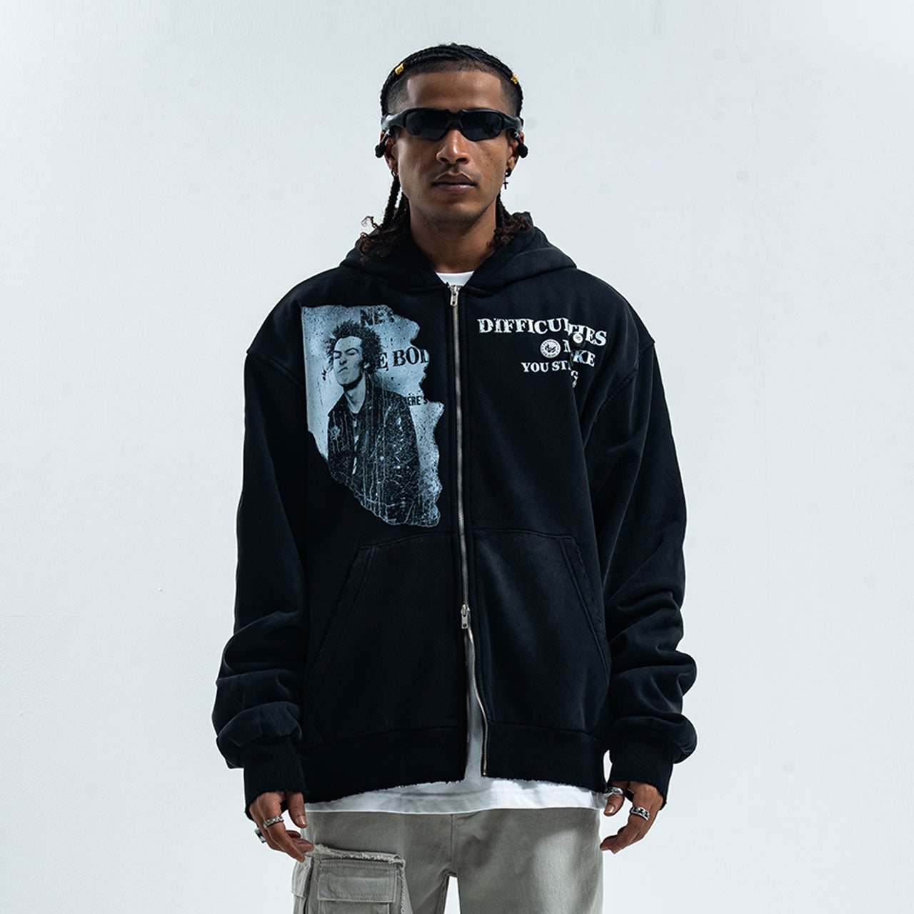 Sid Vicious hoodie vintage punk pullover spiky hair patchwork jumper in black