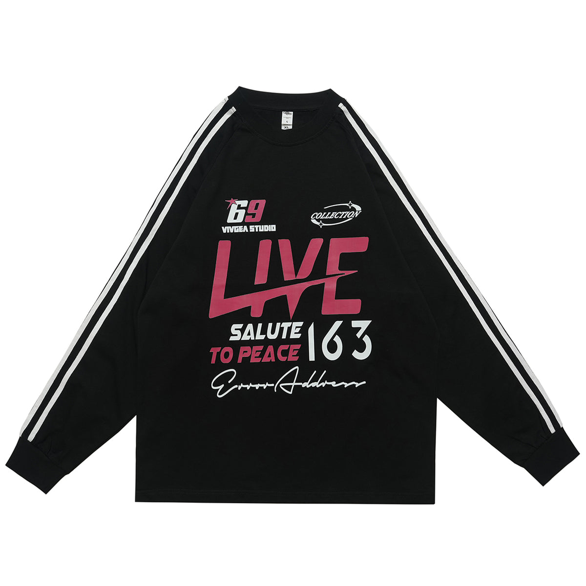 Peace slogan jumper long sleeve anti war top striped grunge t-shirt in black