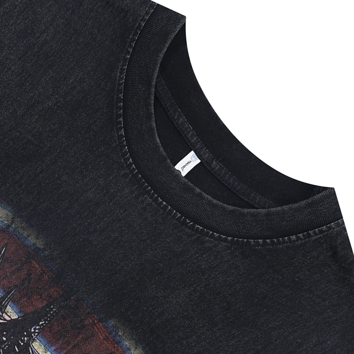 Cute girl sleeveless t-shirt anime cartoon surfer vest 00s grunge Manga tank top in acid wash black