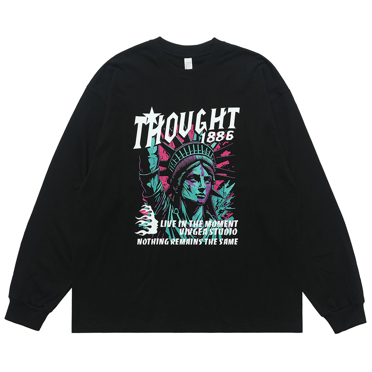 Statue of Liberty jumper creepy American top long sleeve USA t-shirt in black