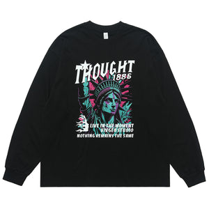 Statue of Liberty jumper creepy American top long sleeve USA t-shirt in brown