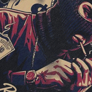 Gangster sleeveless t-shirt balaclava print surfer vest 00s hip-hop tank top in acid wash black