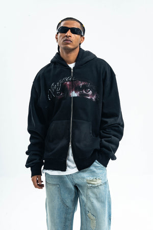 Retro hip-hop hoodie gorpcore pullover grunge rapper jumper gangster top in black