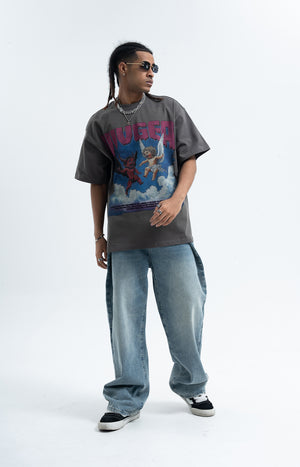 Angel devil t-shirt funny religion top retro cartoon tee in black