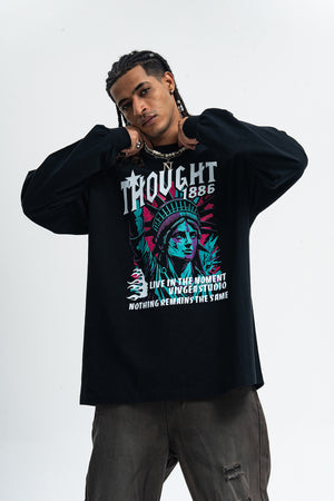 Statue of Liberty jumper creepy American top long sleeve USA t-shirt in brown