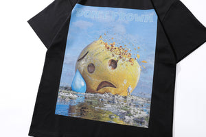 Sad emoji t-shirt hunter smile print tee funny y2k top in grey