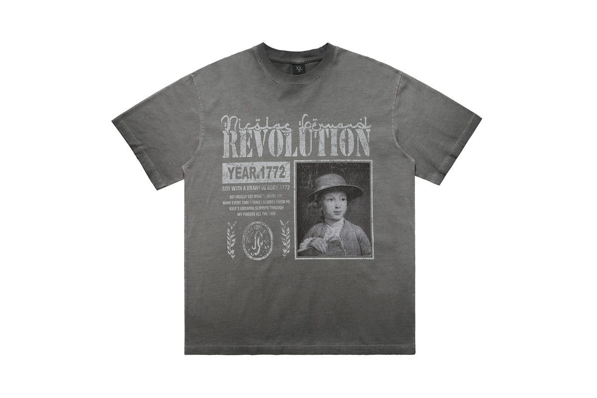 Wild West t-shirt revolution slogan top grunge American tee in beige