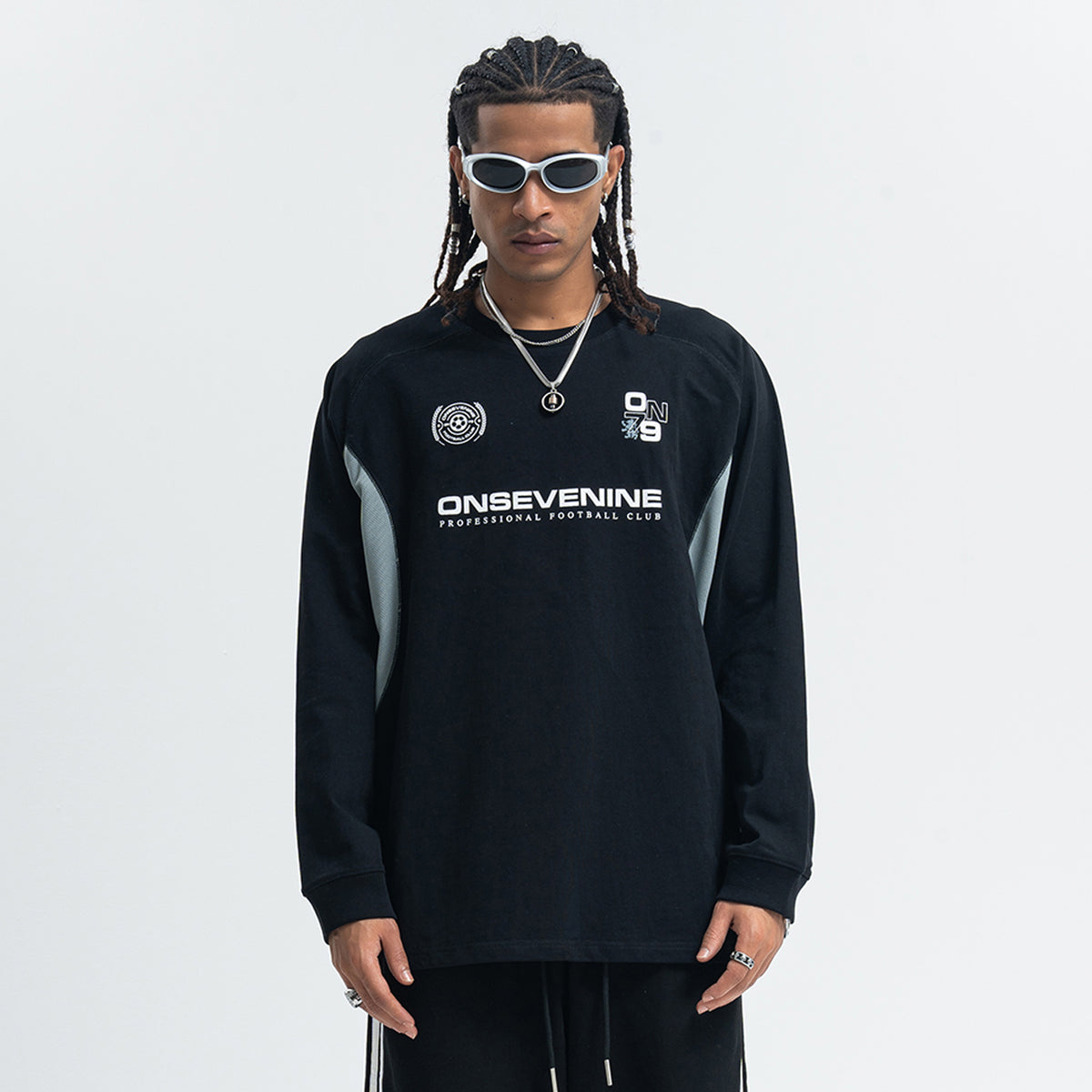 Racing top long sleeve patchwork top motorsports grunge jumper in blue