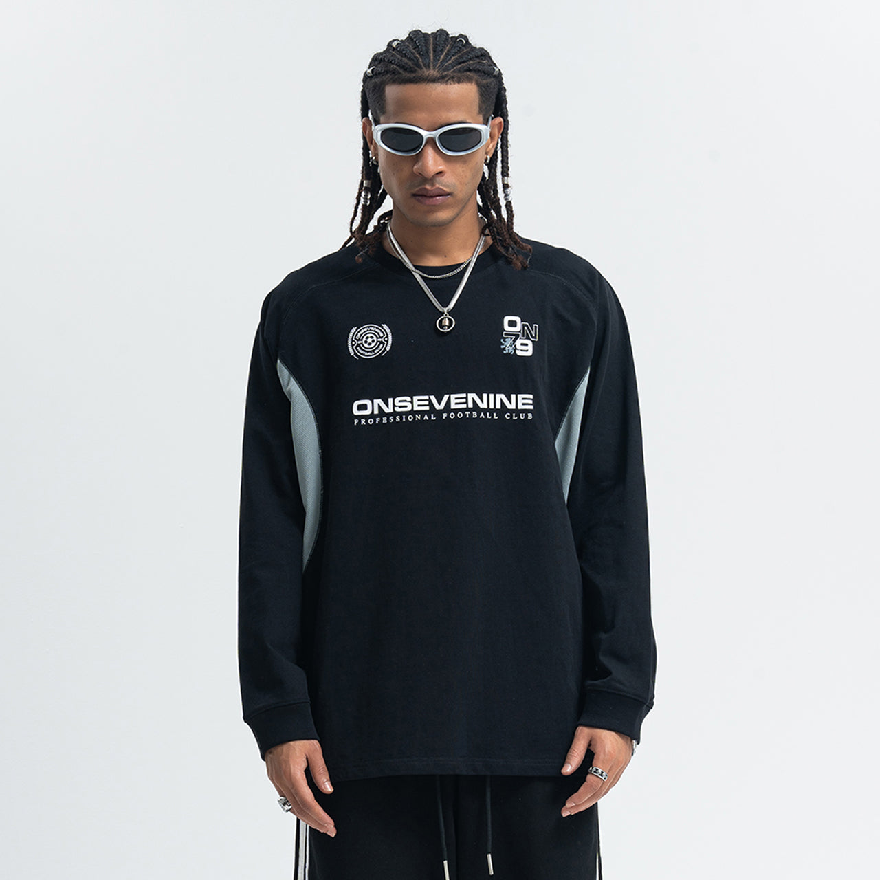 Racing top long sleeve patchwork top motorsports grunge jumper in black