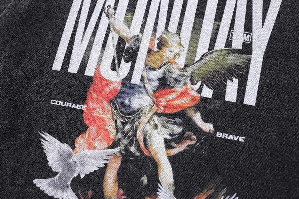 Monday t-shirt hero slogan tee angel print top in vintage grey