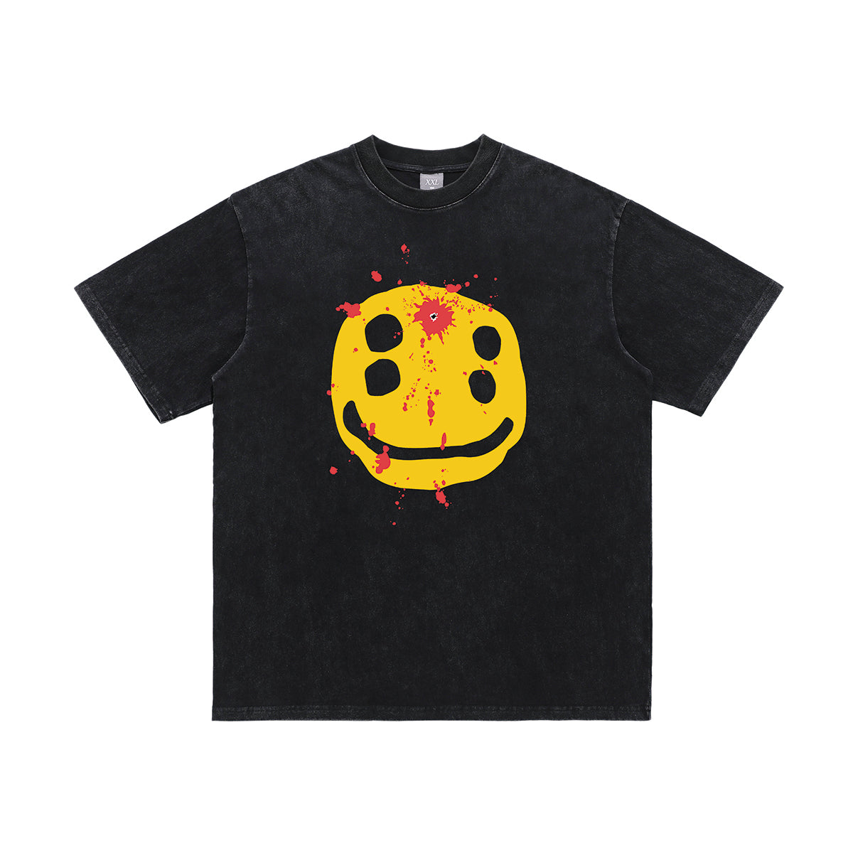Smile emoji t-shirt bloody tee hip-hop top in black