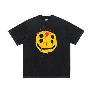 Smile emoji t-shirt bloody tee hip-hop top in black