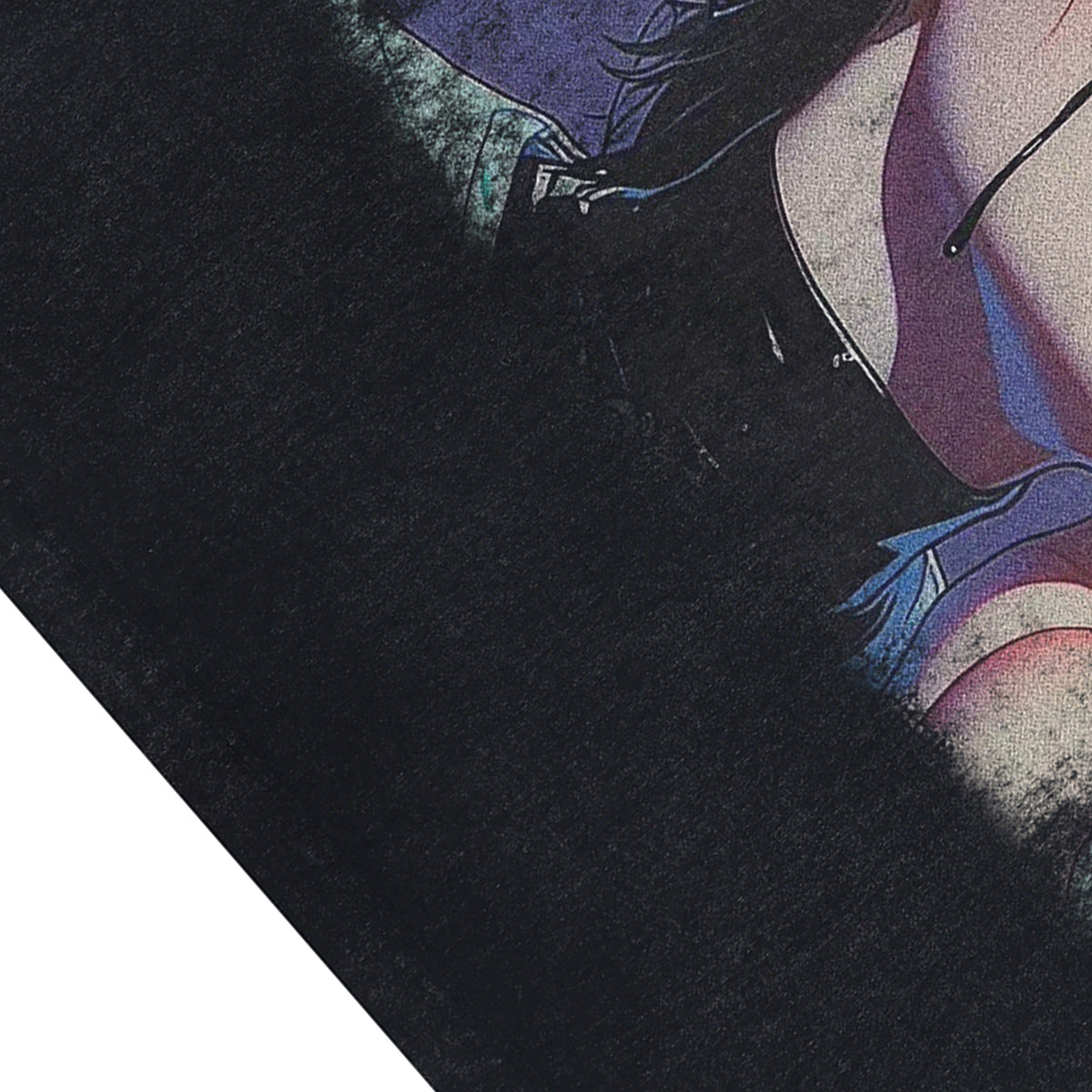 Cute girl sleeveless t-shirt anime cartoon surfer vest 00s grunge Manga tank top in acid wash black