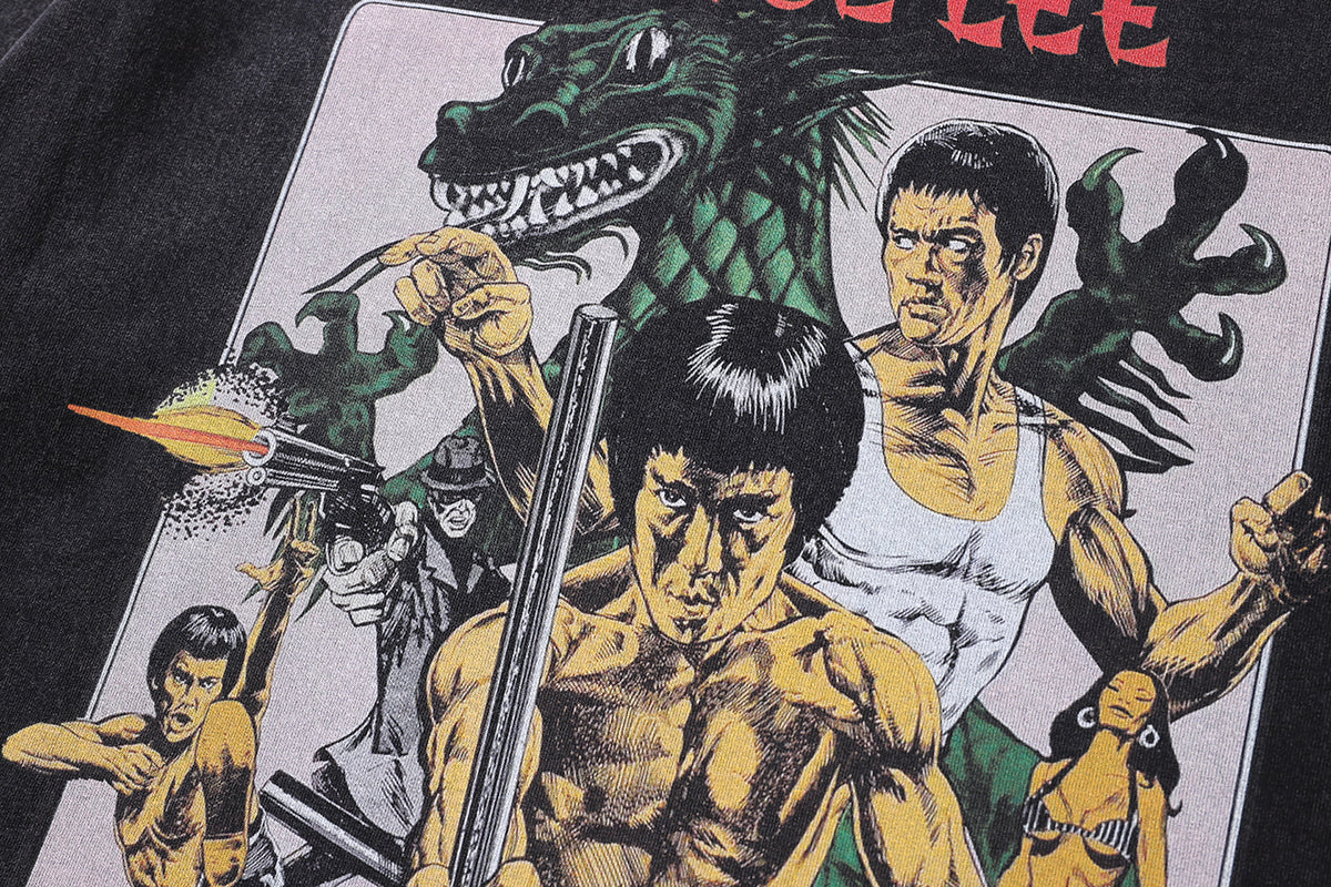 Vintage Bruce Lee t-shirt martial arts tee retro movie top in grey