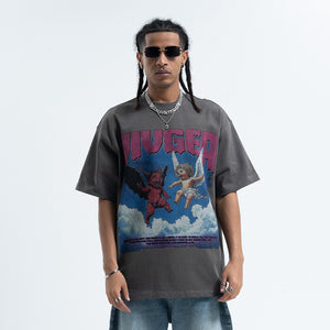 Angel devil t-shirt funny religion top retro cartoon tee in black