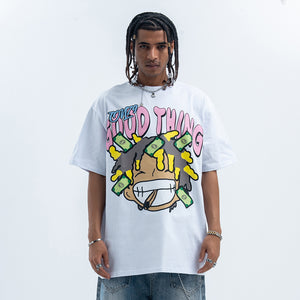 Hip-hop t-shirt rapper top money print tee Brown