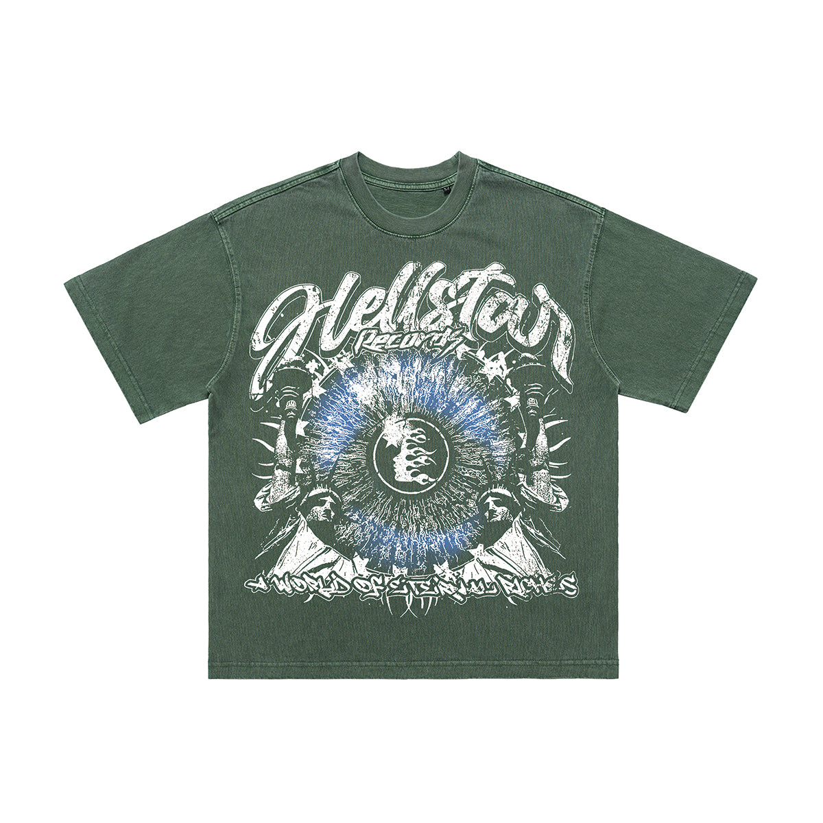 Psychedelic graffiti t-shirt hell slogan top grunge tee in green