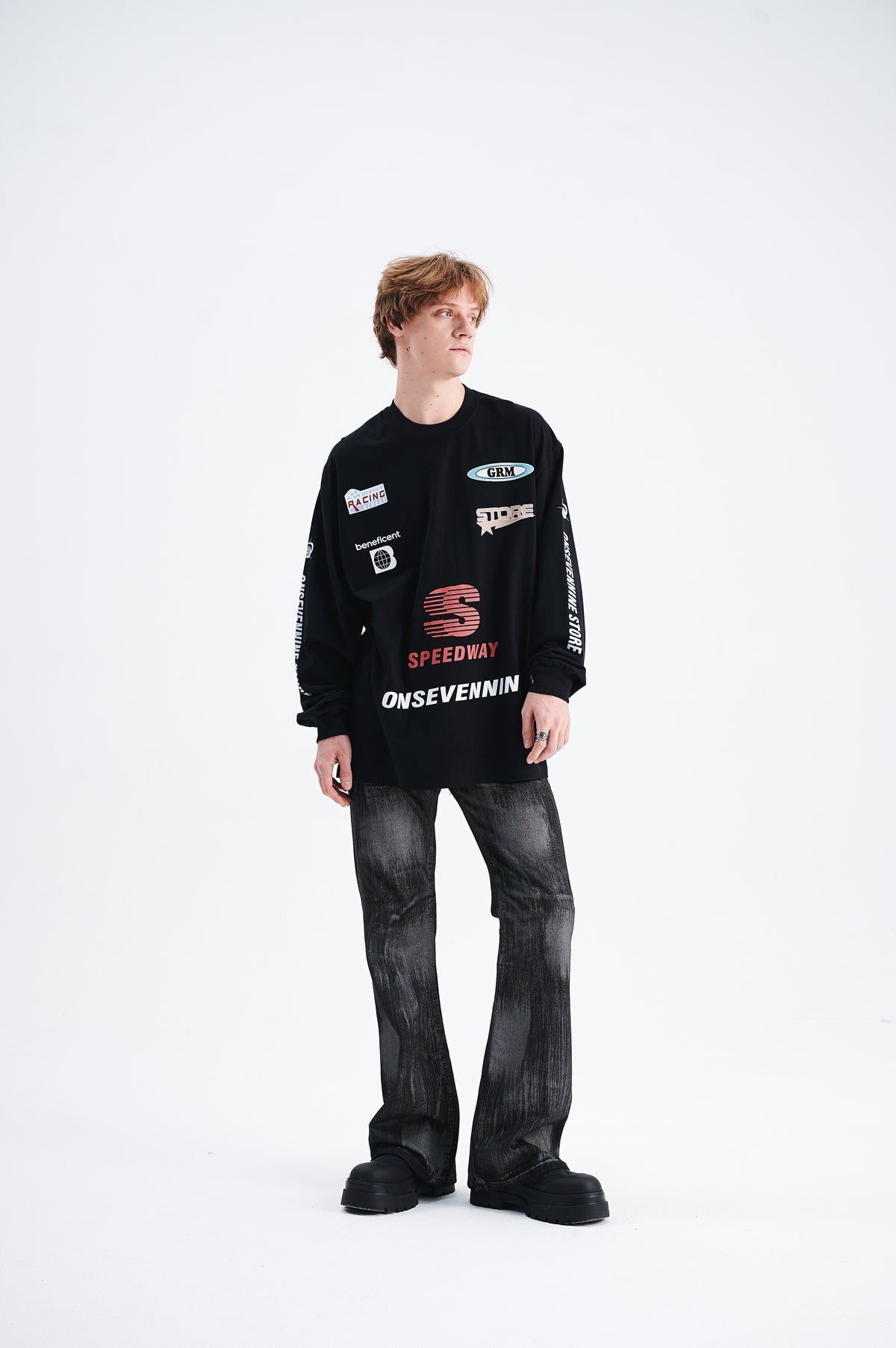 Motorsports jumper long sleeve racing jumper thin sports t-shirt in black
