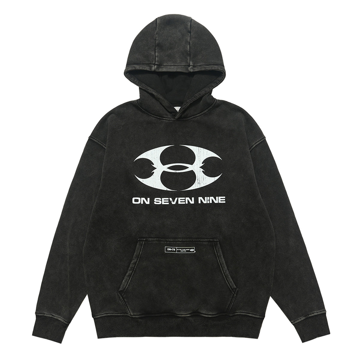 Cyberpunk hoodie tribal print pullover vintage wash raver jumper in acid grey