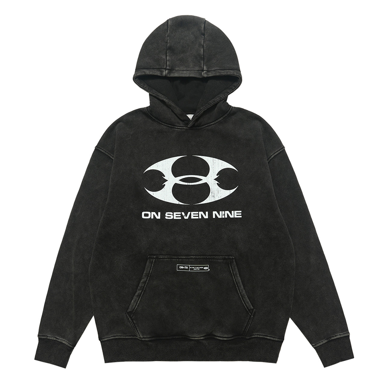 Cyberpunk hoodie tribal print pullover vintage wash raver jumper in acid grey