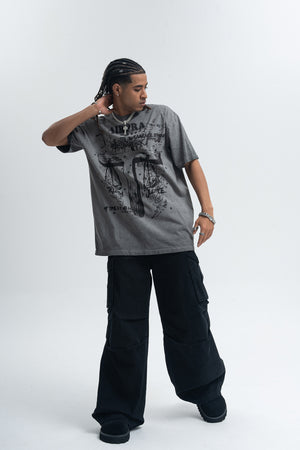 Cross print t-shirt religion top grunge saint tee in grey