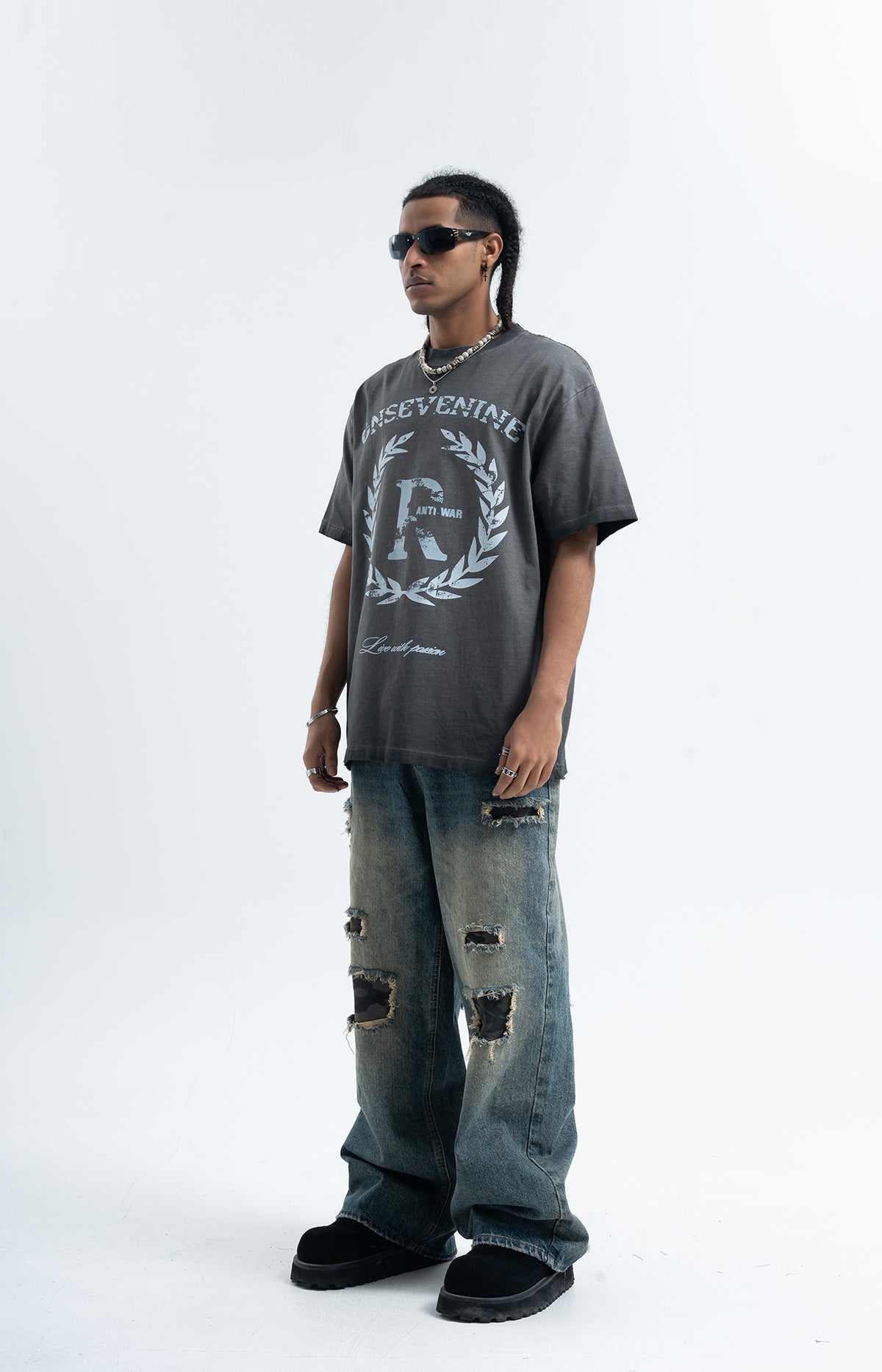 Anti war t-shirt peace slogan top hippie tee in beige