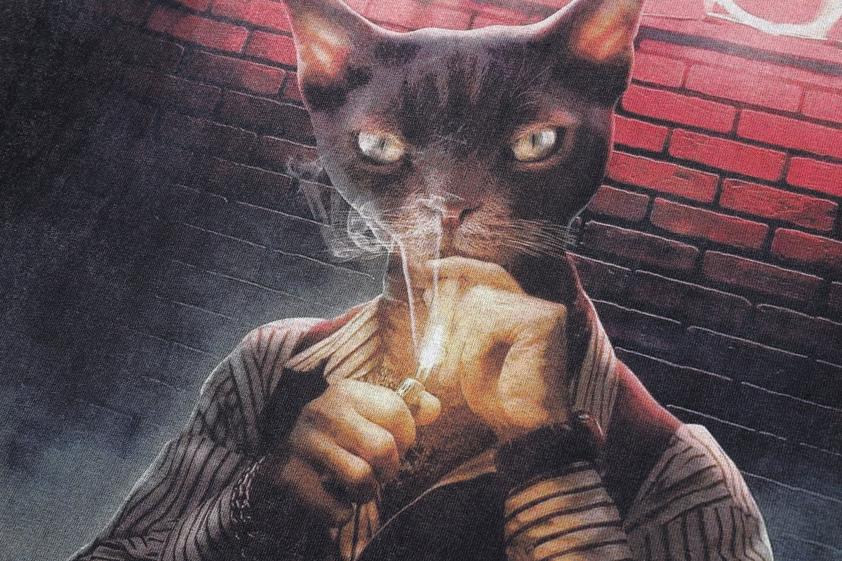 Tattoo t-shirt cat print tee retro poster top in vintage grey