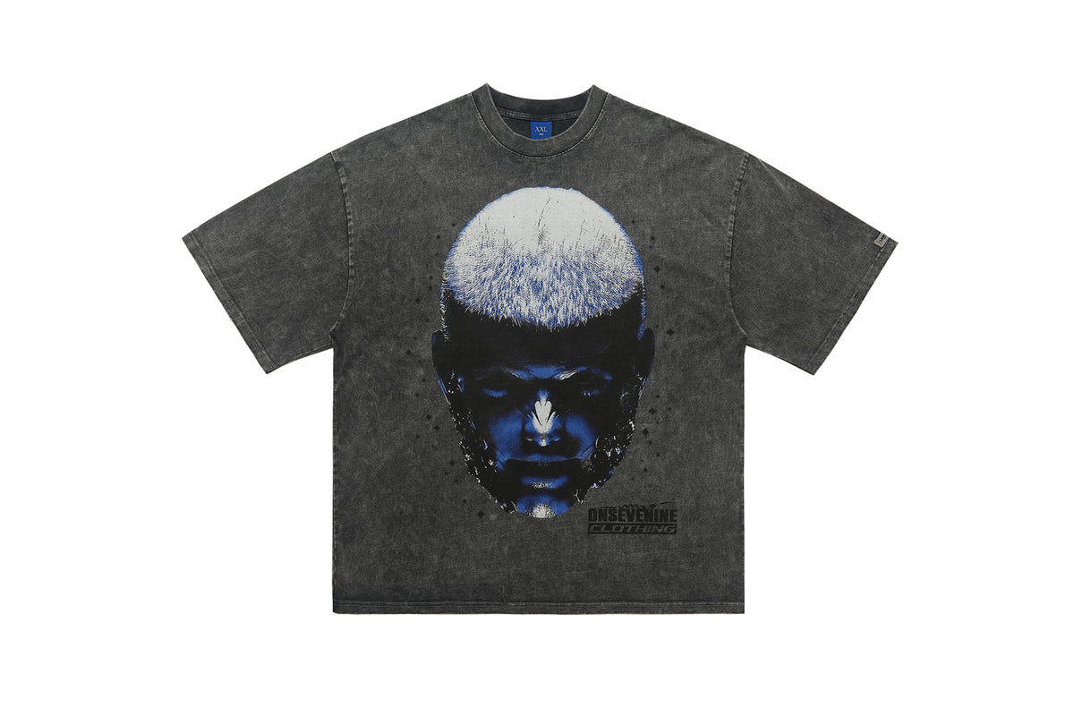 Cyberpunk t-shirt creepy psychedelic top man print tee in blue