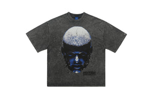 Cyberpunk t-shirt creepy psychedelic top man print tee in blue