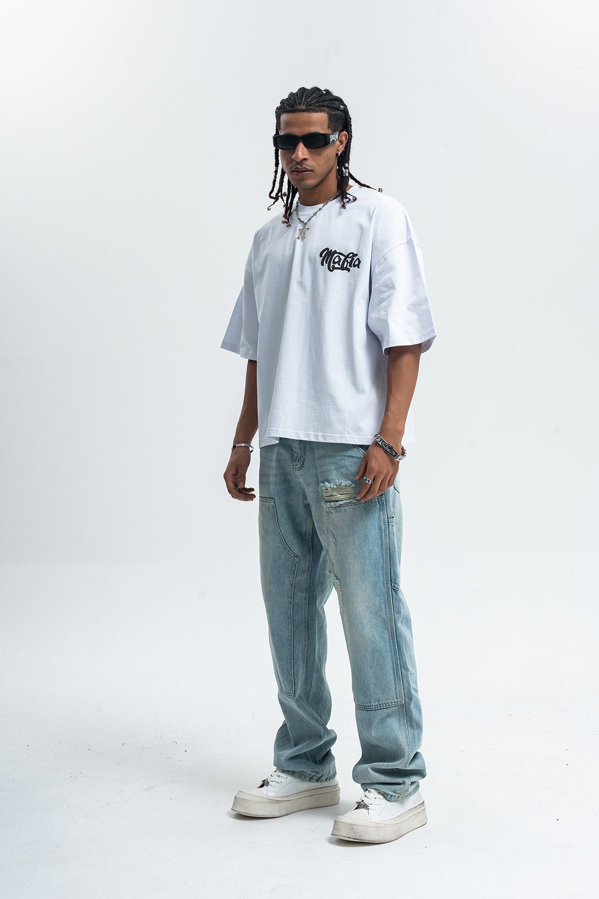 Gangster t-shirt Mafia slogan tee retro hip-hop top in white