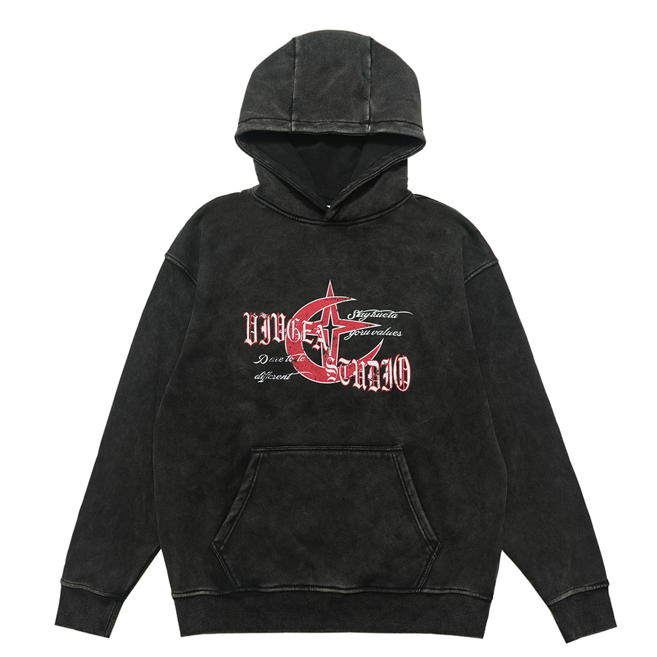 Anti war hoodie retro piece pullover grunge vintage wash jumper in acid grey