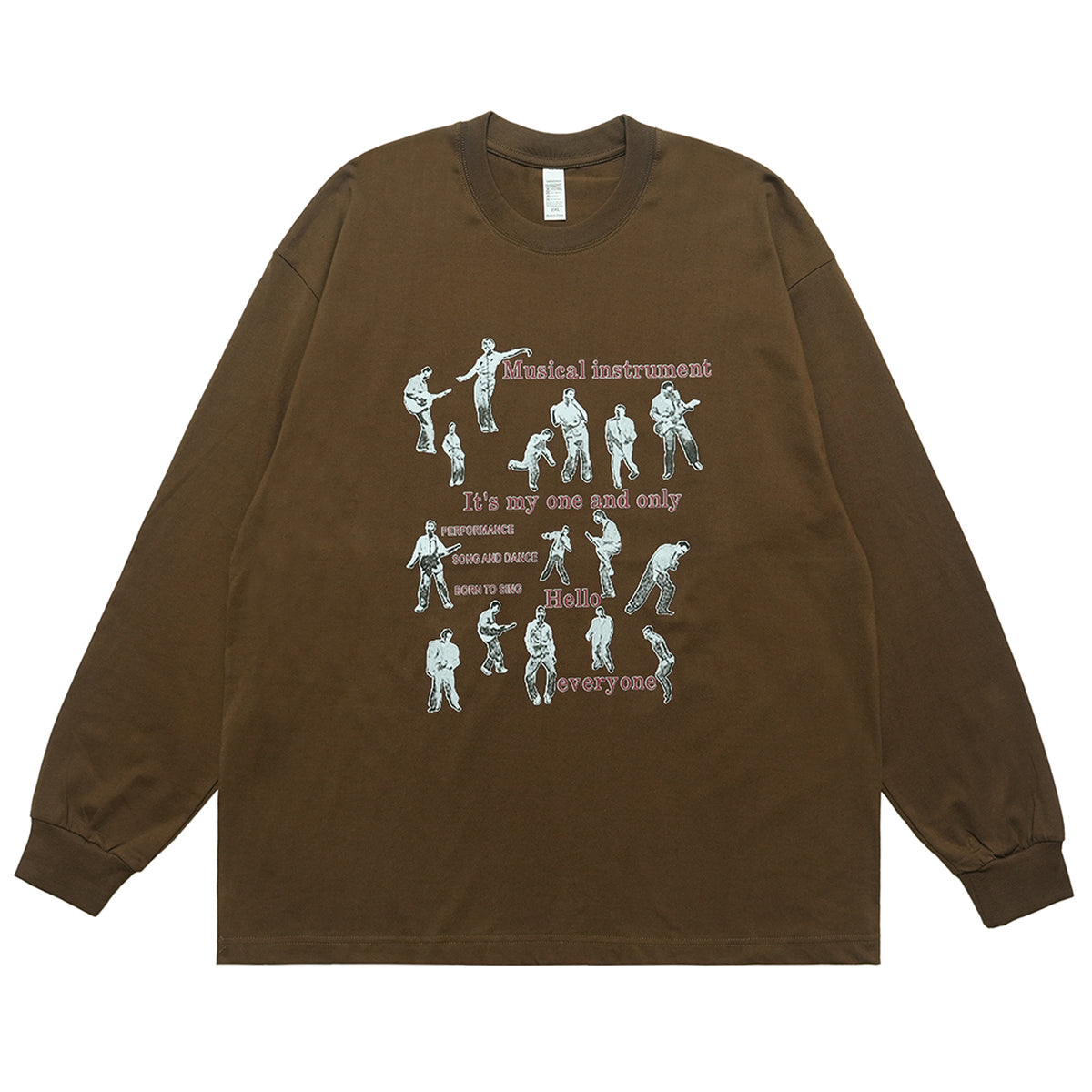 Retro poster jumper musician print long sleeve top 70s grunge t-shirt in brown