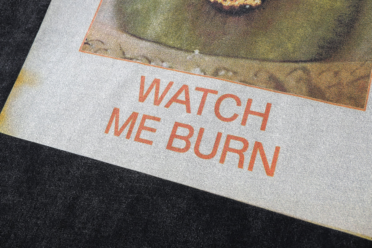 Flame t-shirt scary eye tee creepy print top in vintage grey