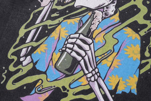 Party slogan t-shirt skeleton cartoon tee retro hawaii top in vintage grey