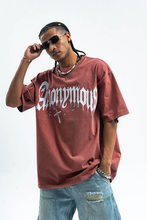 Anonymous t-shirt slogan top cross print tee in grey