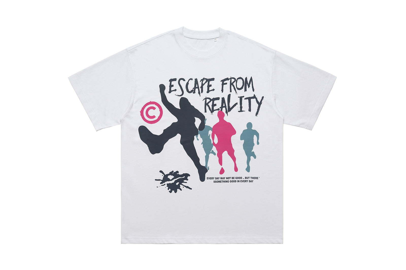 Psychedelic t-shirt graffitit top escape slogan tee raver jumper in white