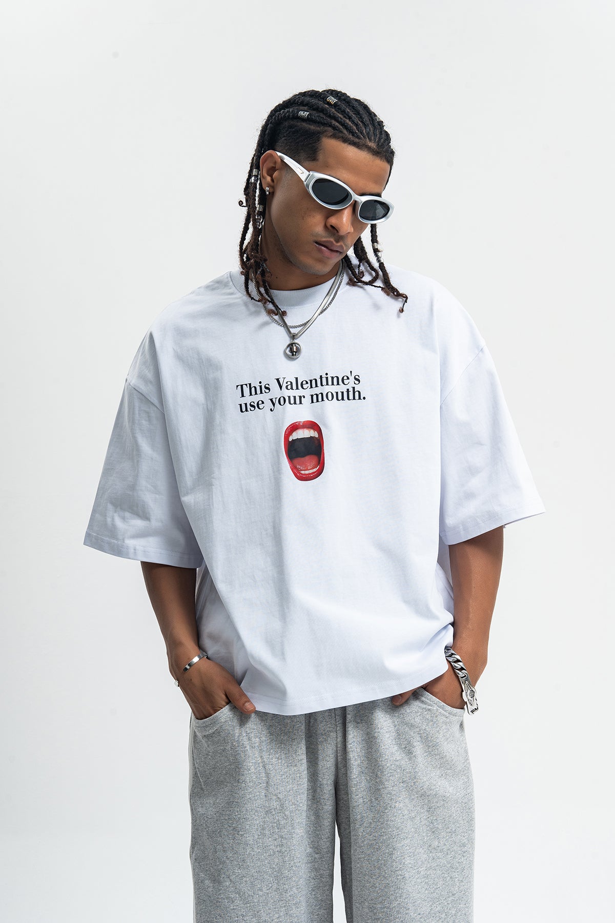 Valentines day t-shirt mouth print top y2k lovers tee in black