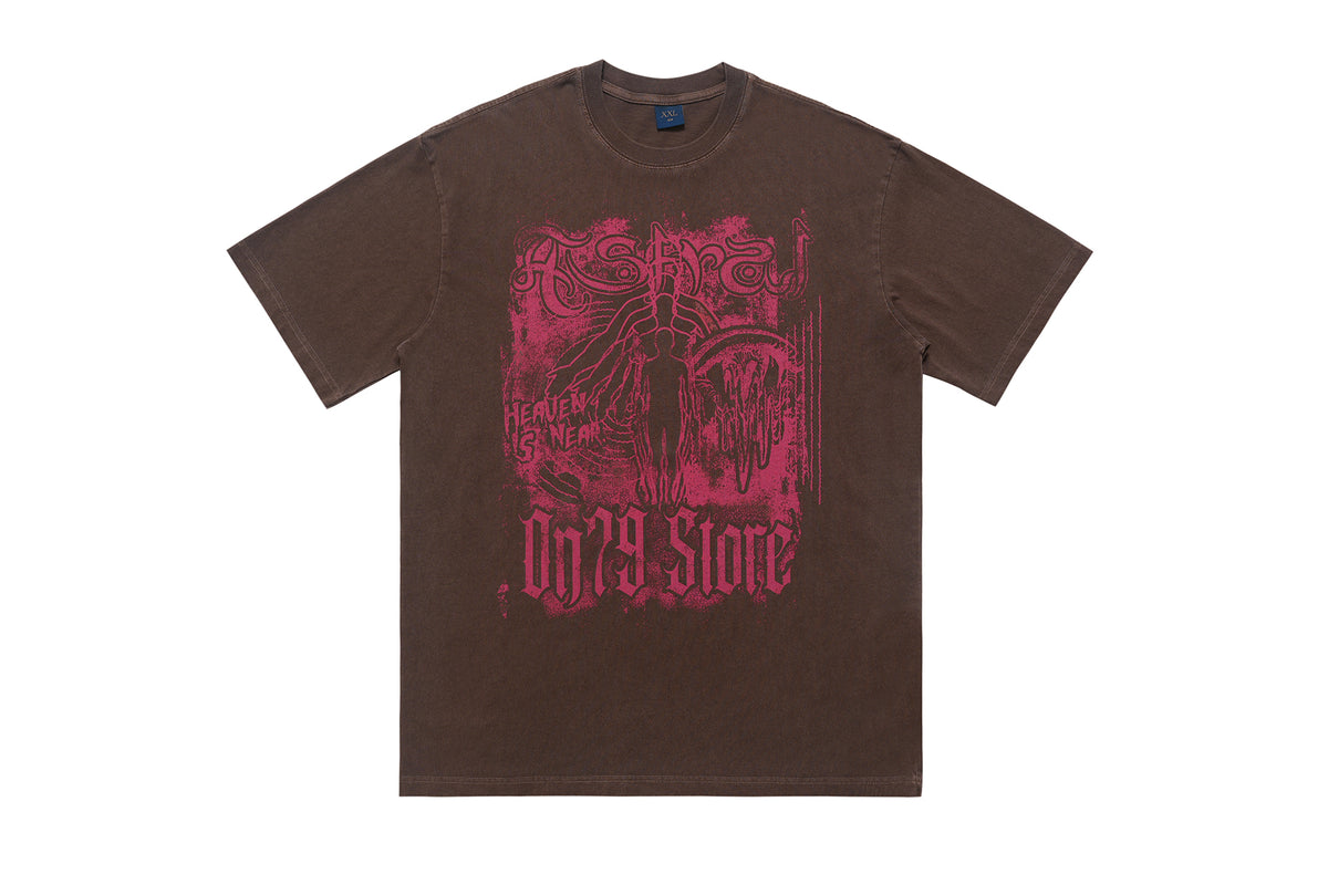 Psychedelic t-shirt Aura top Angel print tee in Brown