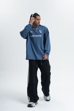 Racing top long sleeve patchwork top motorsports grunge jumper in blue